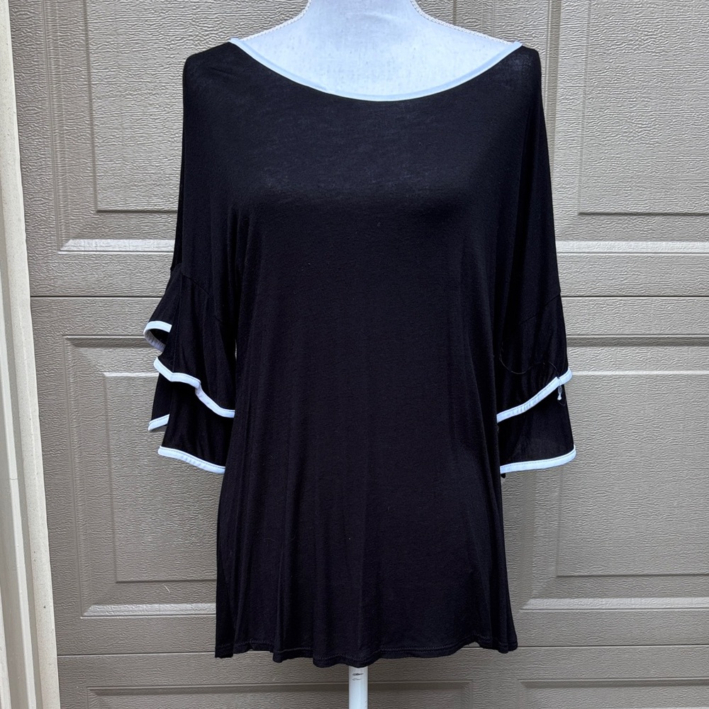 Black Ruffle Sleeve Women's Top